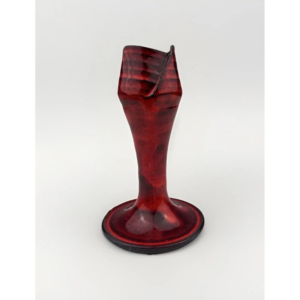 Larry Allen Art‎ Pottery Tulip Candlestick Holder Red Black Stoneware Alabama